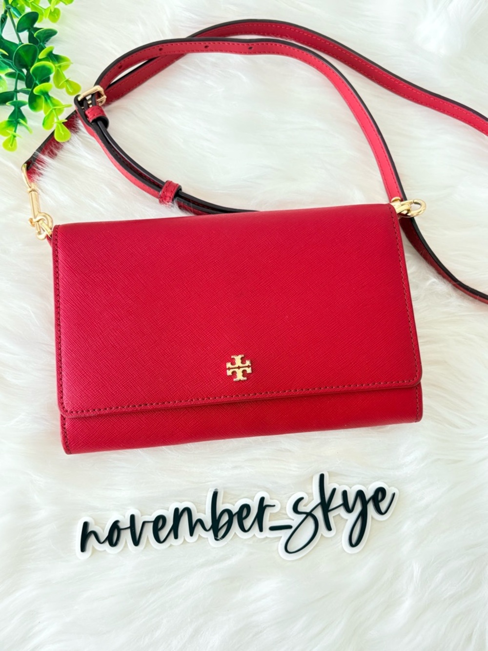Tory Burch Red saffiano Crossbody‎ Wallet on Chain